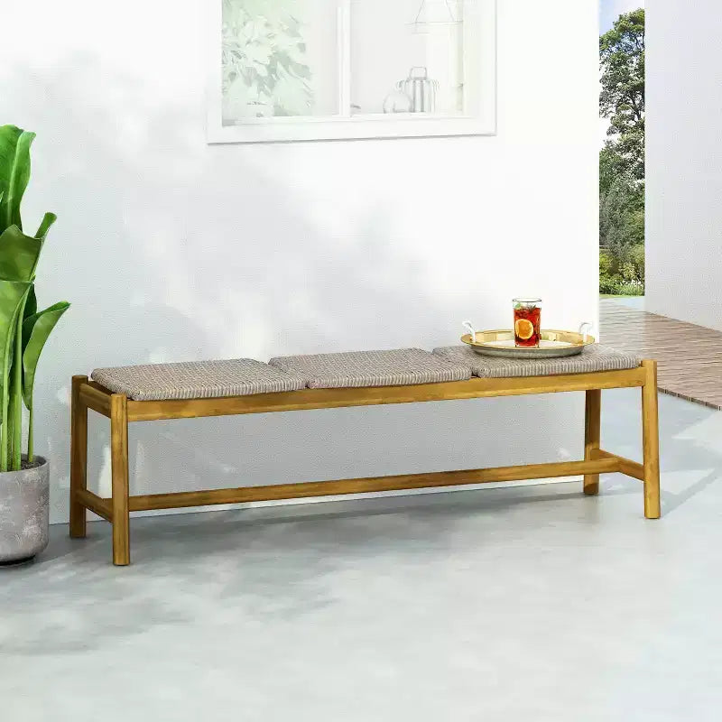 Banc en osier 3 places d'extérieur Cambria - Teck/Gris clair - Christopher Knight Home : résistant aux UV et à l'eau, quincaillerie en fer