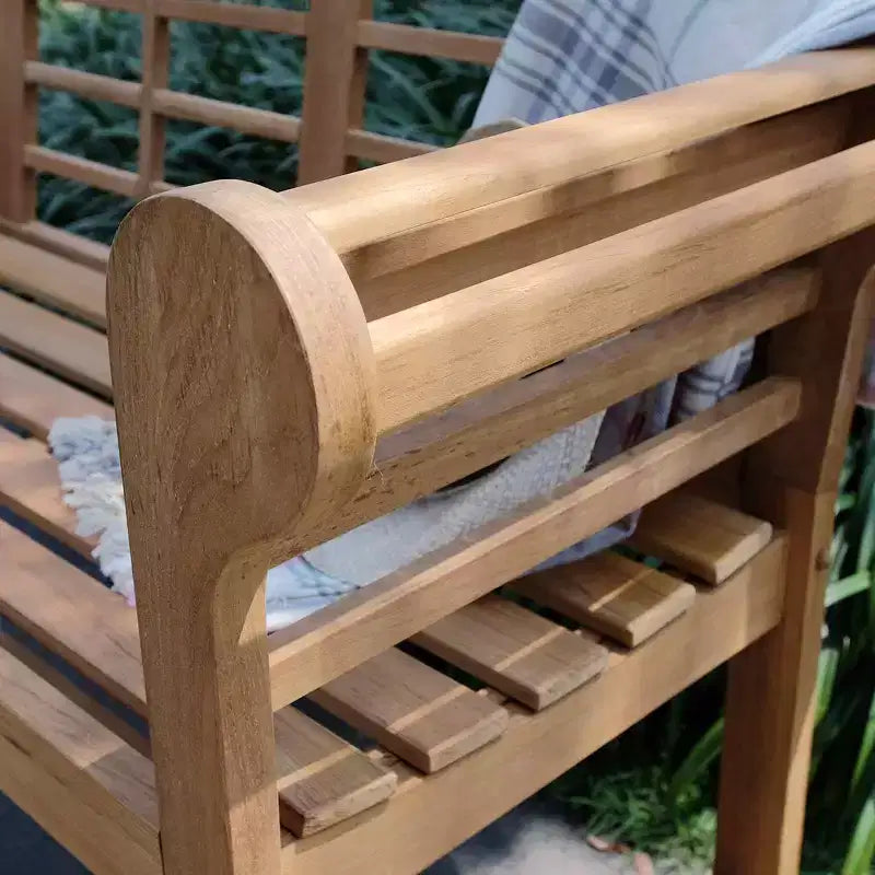 Banc d'extérieur en teck Sonoma Lane Premont de 1,20 m, finition naturelle - Style britannique classique, résistant aux intempéries, 2 places