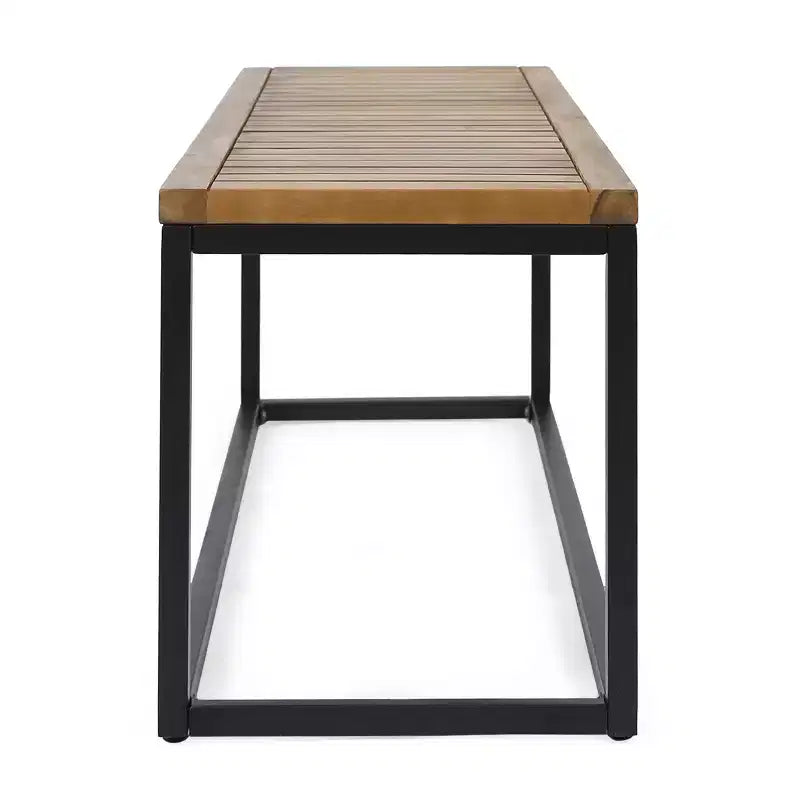 Banc Jeco en acacia et fer – teck/noir – Christopher Knight Home : Résistant aux intempéries, mobilier de jardin 2 places
