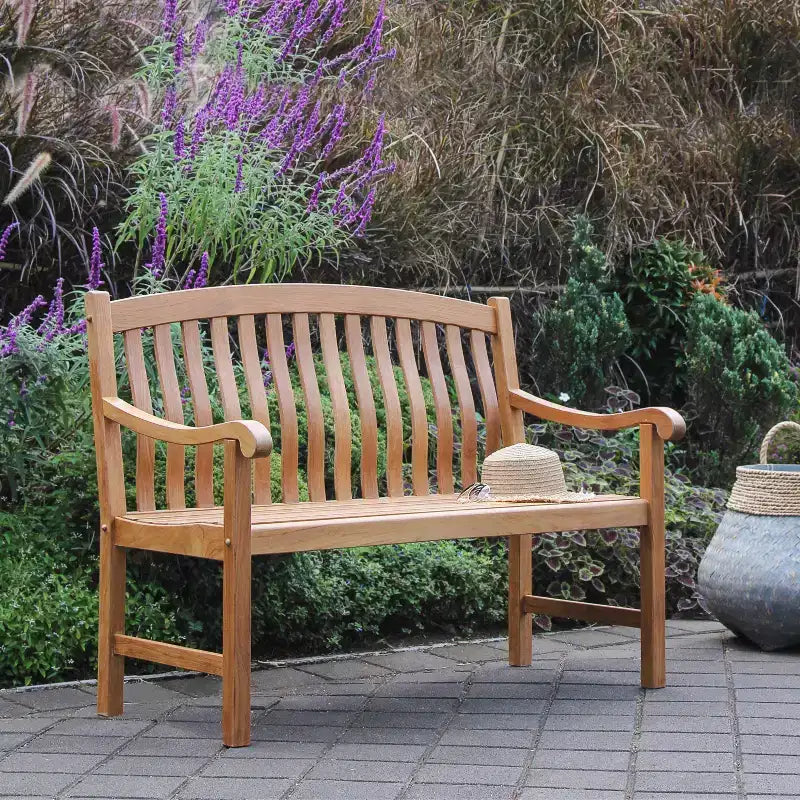 Banc de jardin extérieur en teck Sonoma Lane Gresham – Résistant aux intempéries, capacité de 227 kg