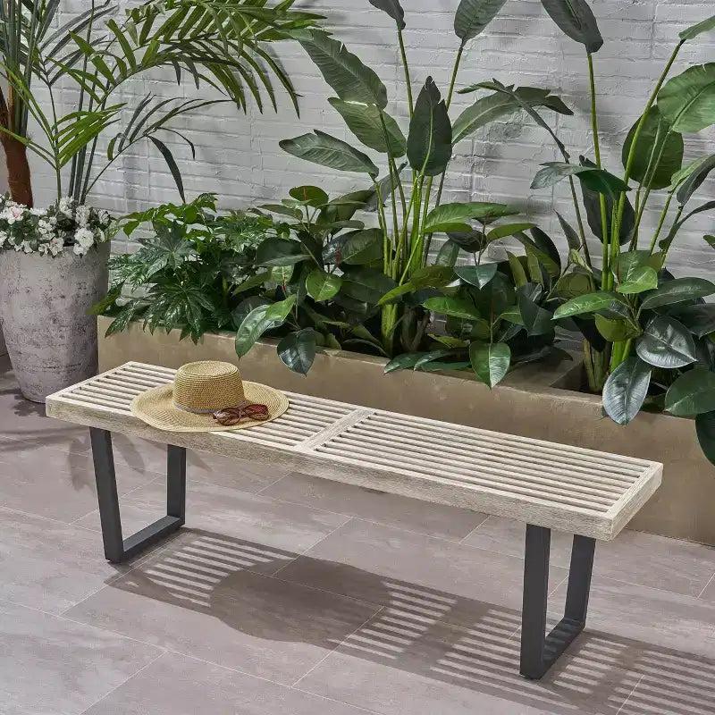 Banc de salle à manger d'extérieur en bois d'acacia gris clair Fresno - Christopher Knight Home : Résistant aux intempéries, banc de pique-nique extérieur 3 places