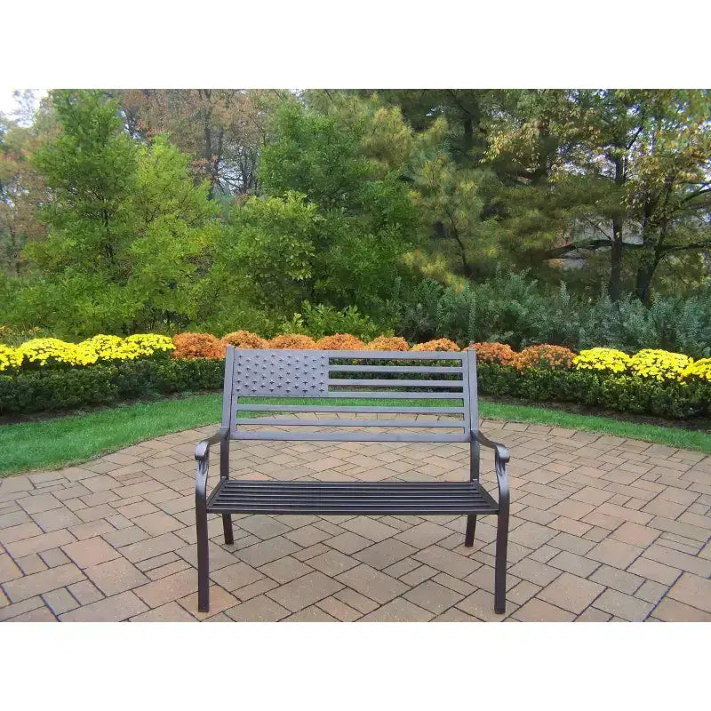 Banc d'extérieur American Pride - Bronze - Oakland Living : Acier résistant aux intempéries, Siège de patio