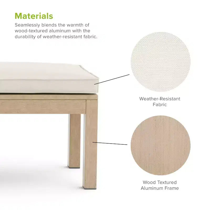 Banc de repas extérieur en métal Bordeaux Greemotion 145 cm : cadre en aluminium, coussins beiges, résistant aux UV et à l'eau