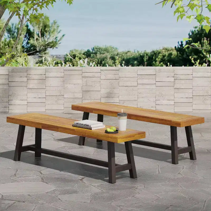 Christopher Knight Home Lot de 2 bancs d'extérieur Carlisle en acacia, marron sablé/rustique