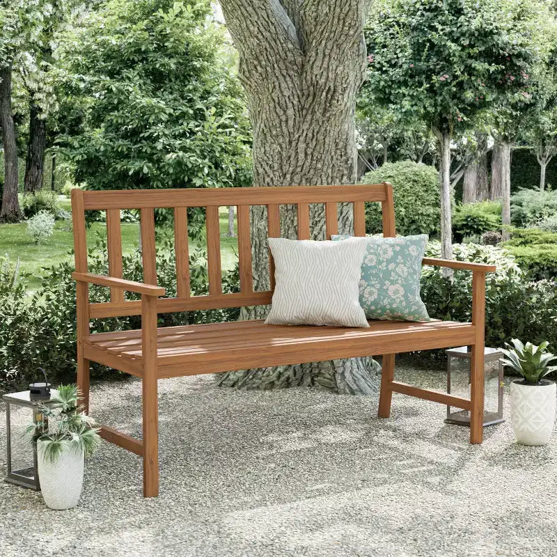 Greemotion Banc de jardin d'extérieur en acacia 120,6 cm Borkum, résistant aux intempéries, style traditionnel, 2 places, marron