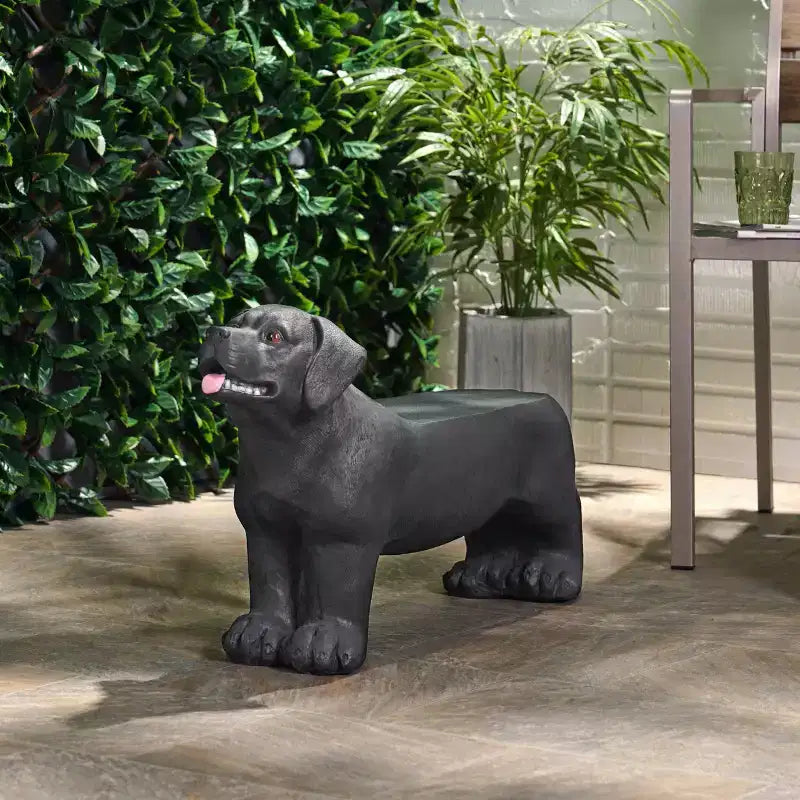 Banc de jardin Hyrum Outdoor Labrador Dog en noir mat - Christopher Knight Home