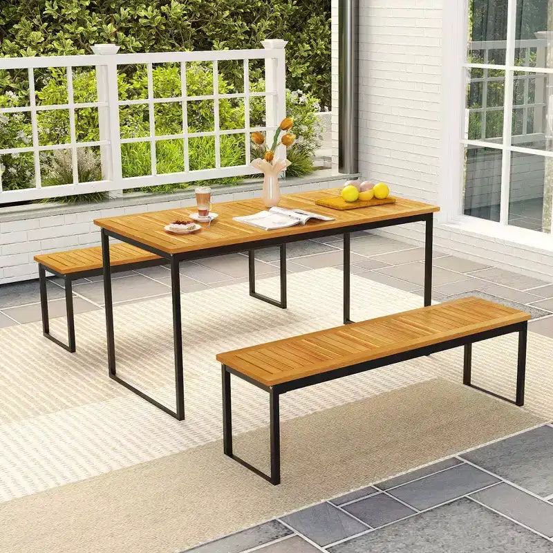Costway Banc de jardin en bois à 2 places avec assise en acacia