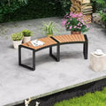 Costway Backless 2-Person Patio Curved Bench with Slatted Seat & Metal Legs Oil Painted