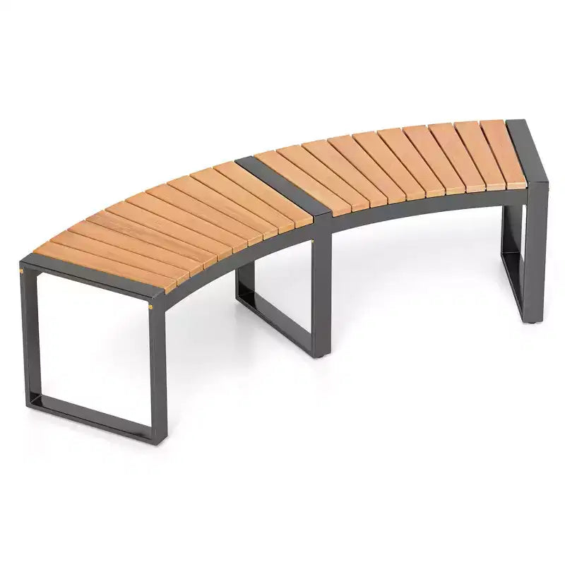 Banc de patio incurvé sans dossier Costway pour 2 personnes avec assise à lattes et pieds en métal peints à l'huile