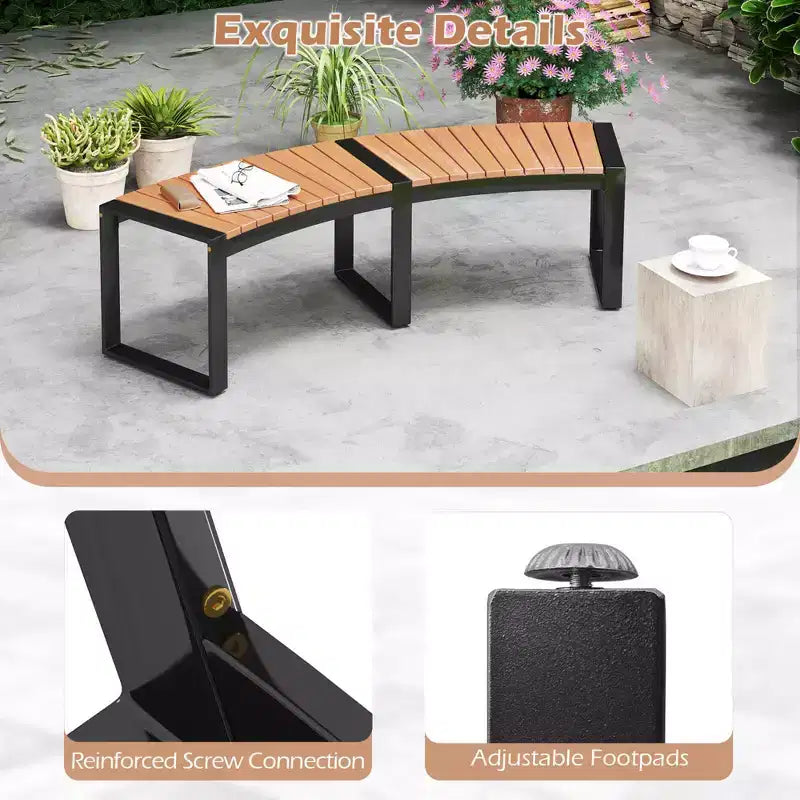 Banc de patio incurvé sans dossier Costway pour 2 personnes avec assise à lattes et pieds en métal peints à l'huile