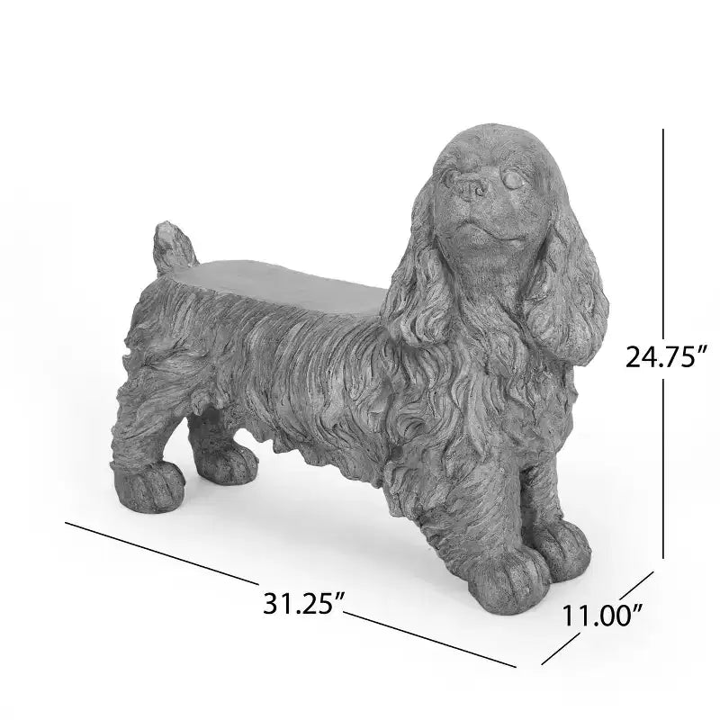 Banc Rayshon Cocker Spaniel en béton léger d'extérieur GDFStudio, gris
