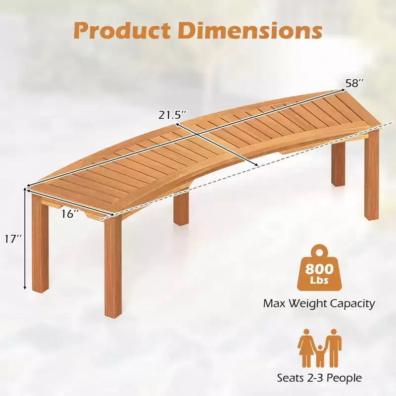Costway Banc Courbe d'Extérieur 1/4 Pièces avec Assise à Lattes en Bois d'Acacia Massif pour Jardin/Terrasse