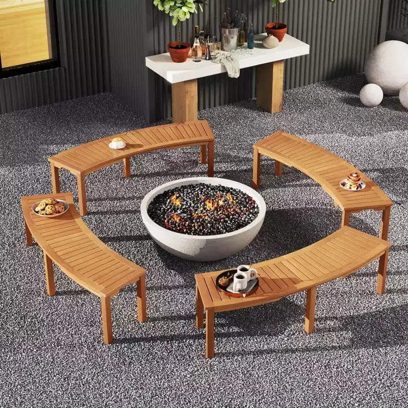 Costway Banc Courbe d'Extérieur 1/4 Pièces avec Assise à Lattes en Bois d'Acacia Massif pour Jardin/Terrasse