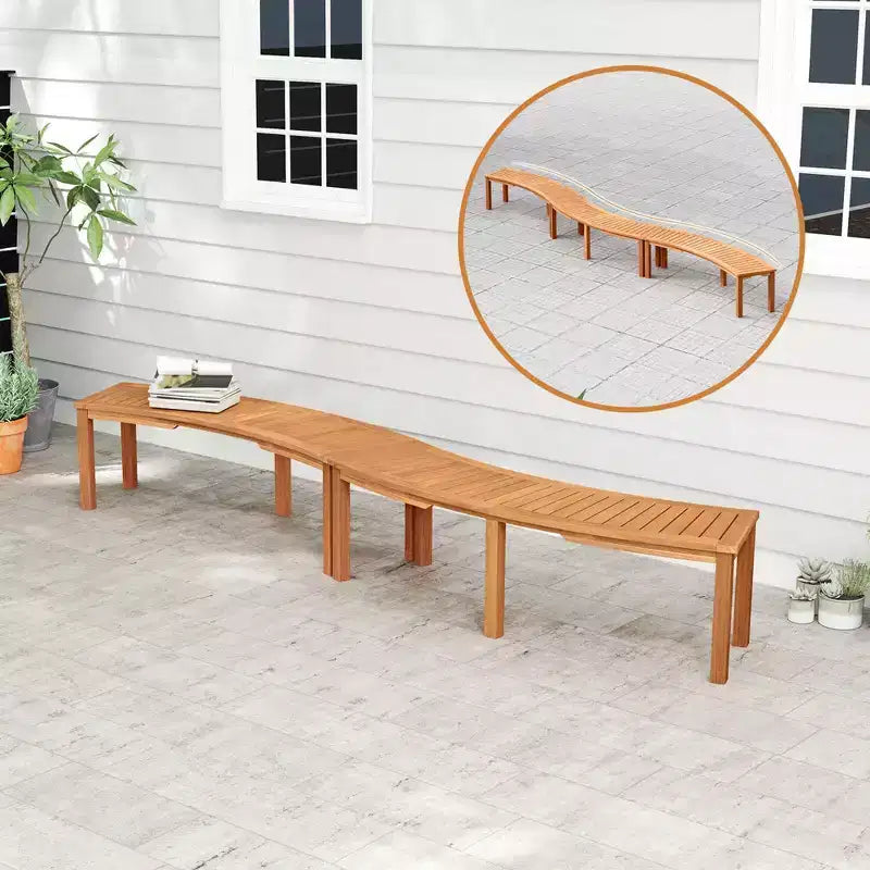 Costway Banc Courbe d'Extérieur 1/4 Pièces avec Assise à Lattes en Bois d'Acacia Massif pour Jardin/Terrasse