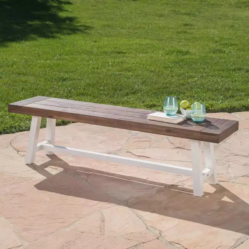 Banc Christopher Knight Home Bowman d'extérieur en bois d'acacia et pieds en fer, 63 po de largeur
