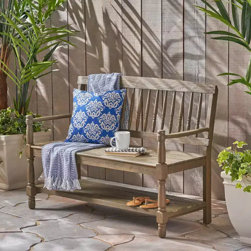 Banc d'extérieur Christopher Knight Home Kuhn en bois d'acacia avec étagère