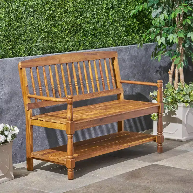 Banc d'extérieur Christopher Knight Home Kuhn en bois d'acacia avec étagère