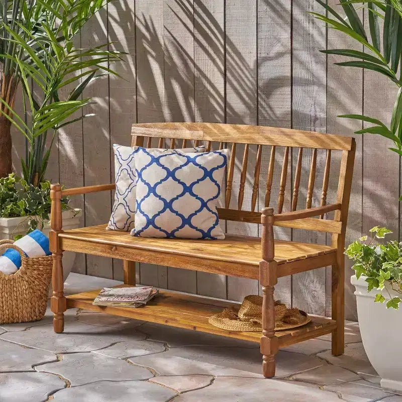 Banc d'extérieur Christopher Knight Home Kuhn en bois d'acacia avec étagère