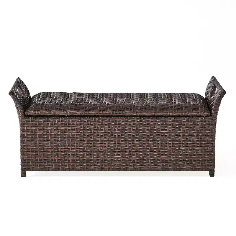 GDFStudio Ridgefield Outdoor Wicker Storage Bench with Handles, Multibrown