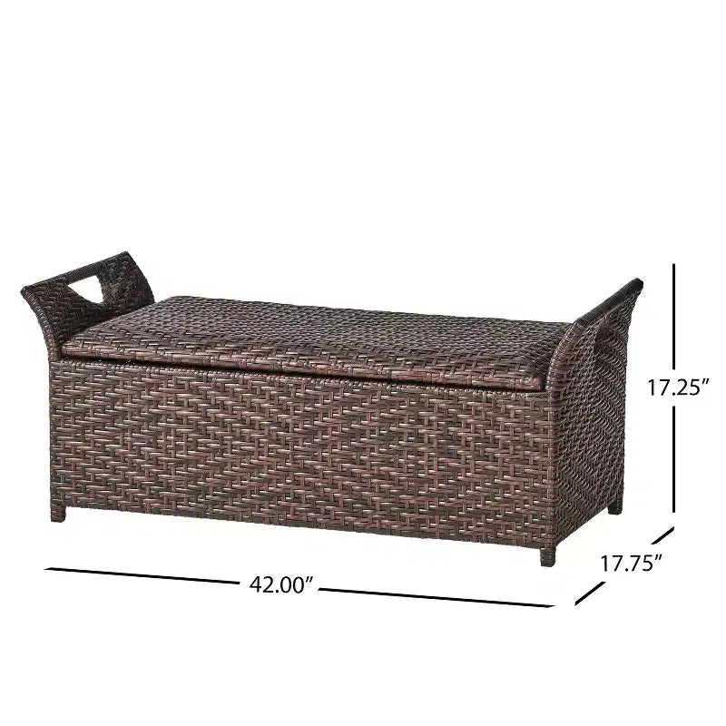 Banc de rangement extérieur en osier GDFStudio Ridgefield avec poignées, Multibrown