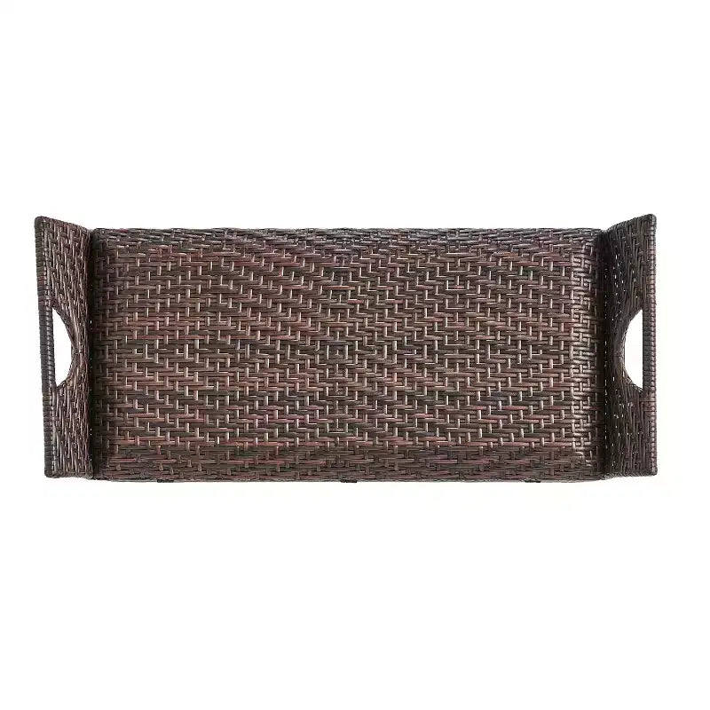 Banc de rangement extérieur en osier GDFStudio Ridgefield avec poignées, Multibrown
