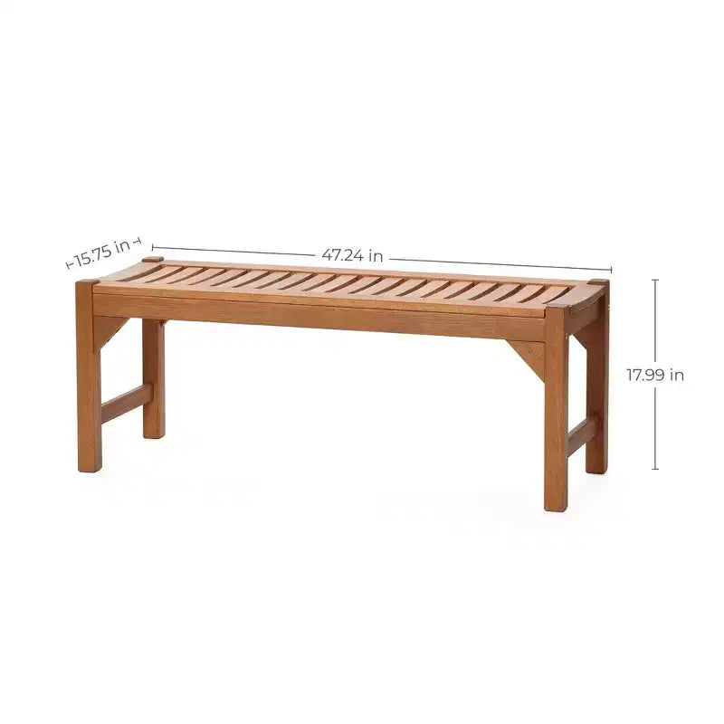 Banc d'extérieur LuxenHome en bois massif naturel de 120 cm de long avec assise inclinée