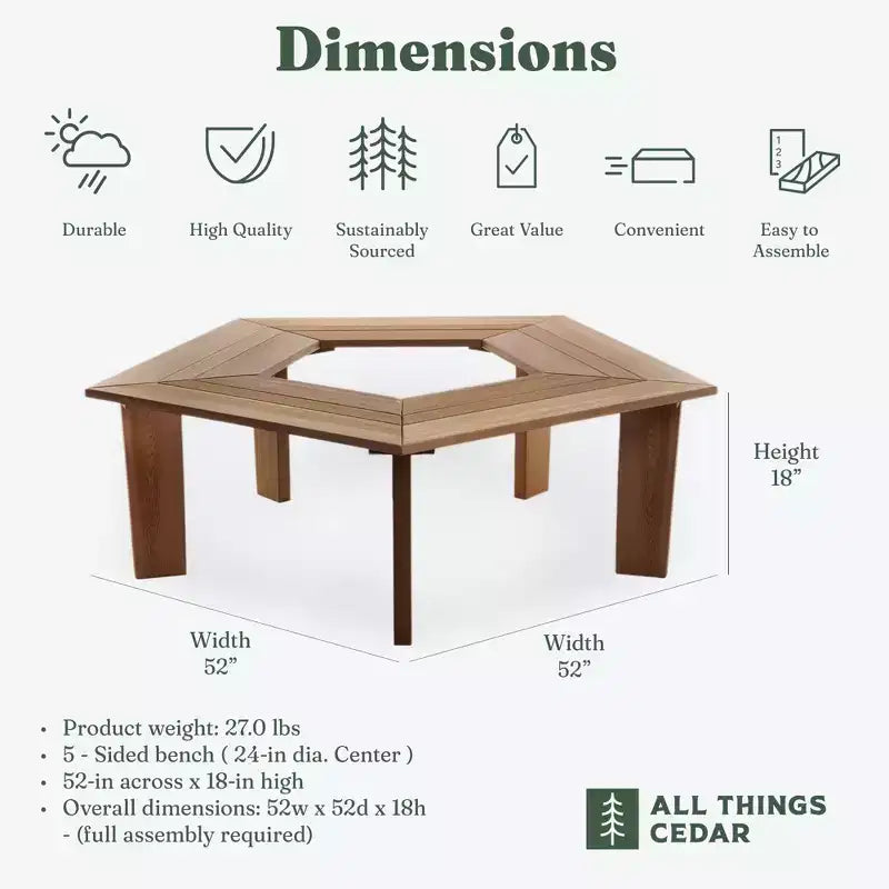 Banc d'arbre en cèdre de 52 pouces All Things Cedar, banc d'extérieur enveloppant à 5 côtés très résistant pour patio, jardin ou cour, Naturel
