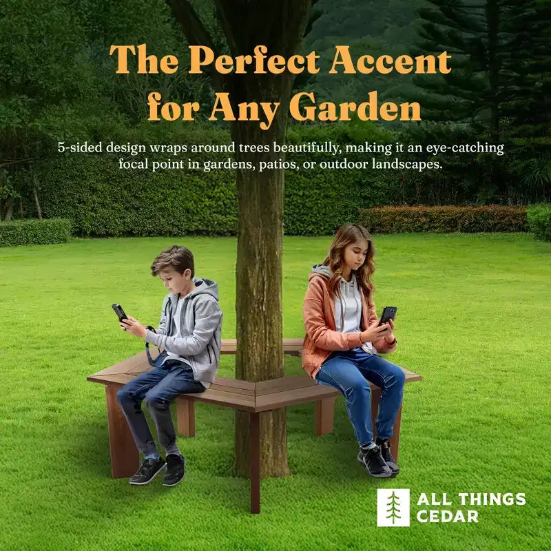 Banc d'arbre en cèdre de 52 pouces All Things Cedar, banc d'extérieur enveloppant à 5 côtés très résistant pour patio, jardin ou cour, Naturel