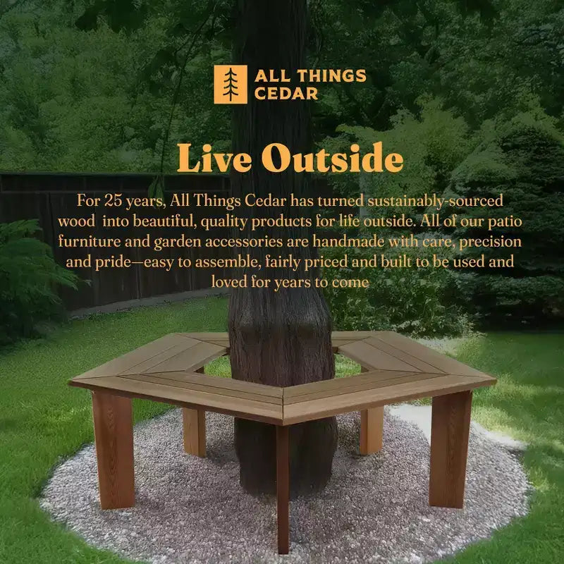 Banc d'arbre en cèdre de 52 pouces All Things Cedar, banc d'extérieur enveloppant à 5 côtés très résistant pour patio, jardin ou cour, Naturel