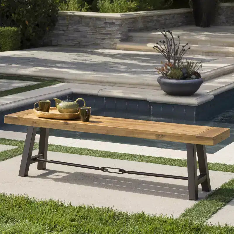 Christopher Knight Home Catriona Outdoor 63 Acacia Wood and Iron Bench with Slatted Top