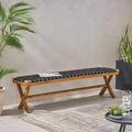 GDFStudio Angie Outdoor 61 Acacia Wood and Rope Bench, Black/Teak