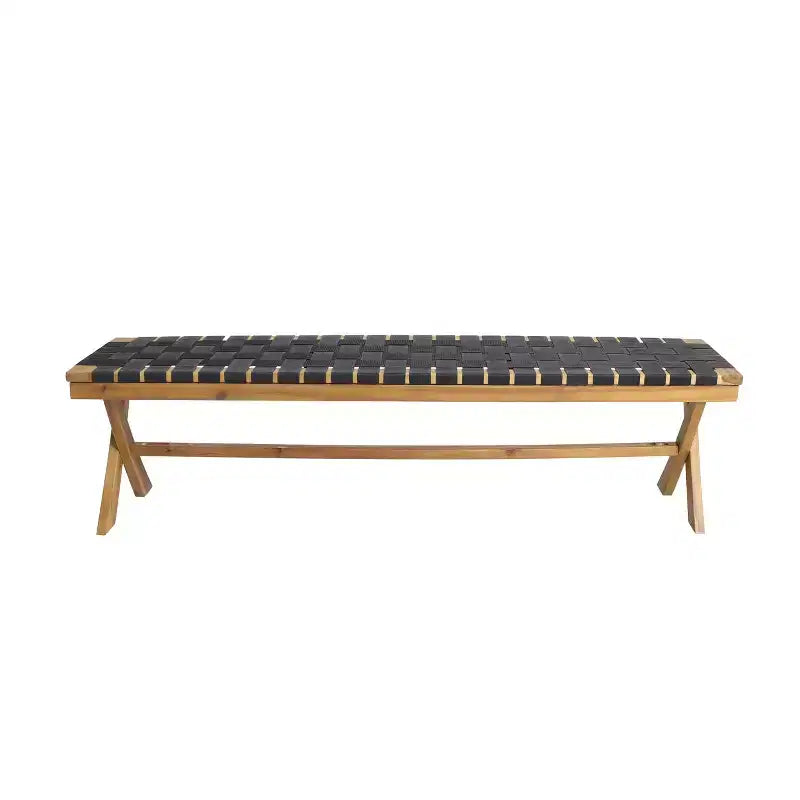 Banc d'extérieur GDFStudio Angie en bois d'acacia et corde de 61 po, noir/teck