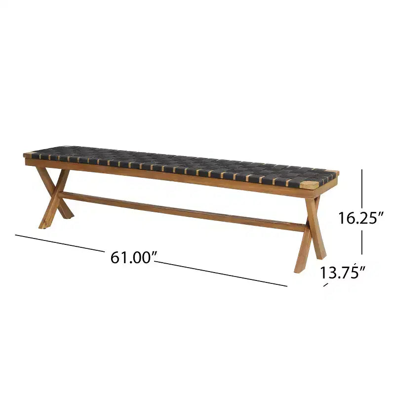 Banc d'extérieur GDFStudio Angie en bois d'acacia et corde de 61 po, noir/teck