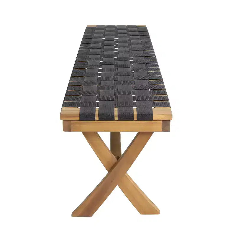 Banc d'extérieur GDFStudio Angie en bois d'acacia et corde de 61 po, noir/teck