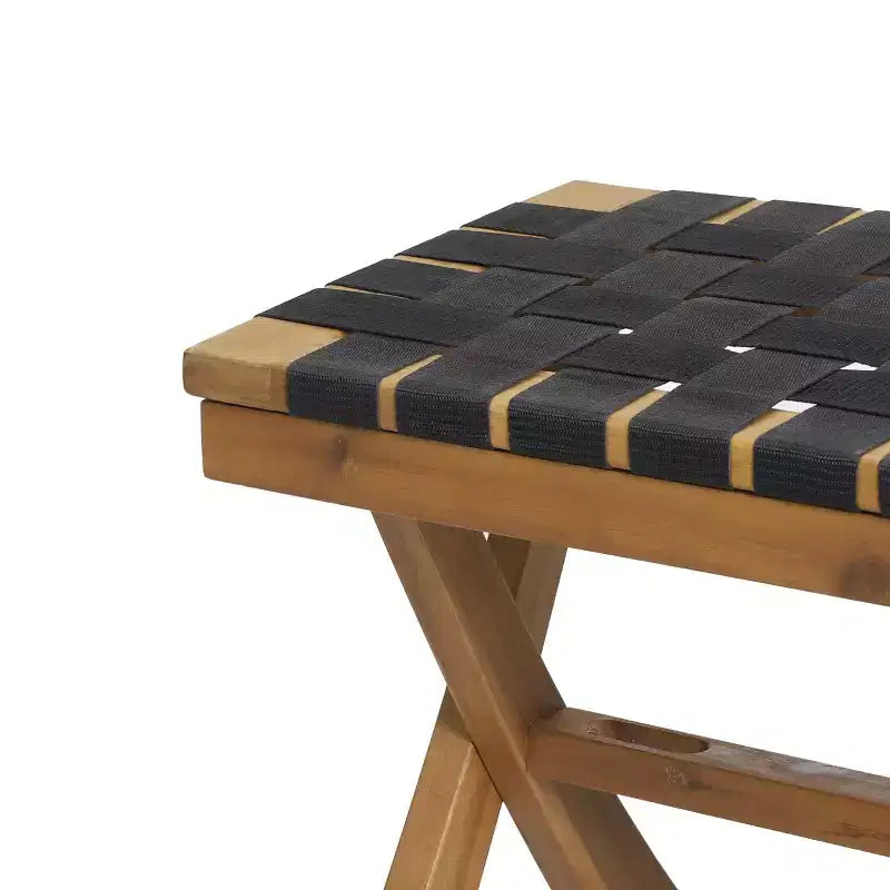Banc d'extérieur GDFStudio Angie en bois d'acacia et corde de 61 po, noir/teck