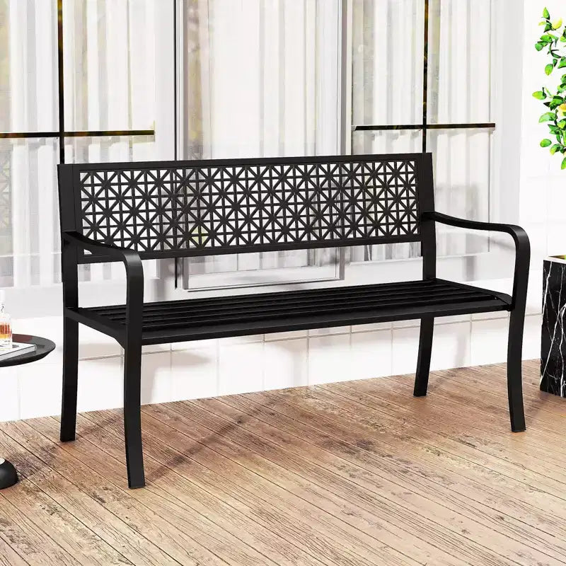Banc de jardin Costway 50" avec dossier à motifs et accoudoirs incurvés pour porche et pelouse