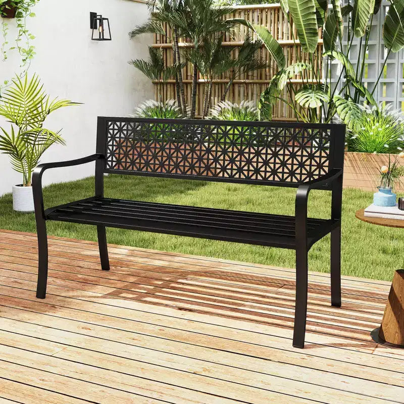 Banc de jardin Costway 50" avec dossier à motifs et accoudoirs incurvés pour porche et pelouse