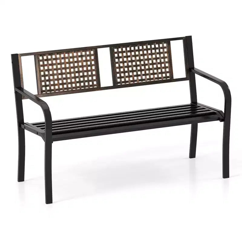 Banc de jardin Costway 50 en métal avec dossier façon rotin et accoudoirs incurvés