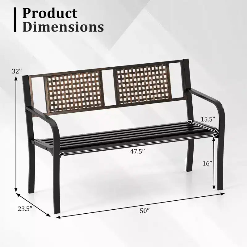 Banc de jardin Costway 50 en métal avec dossier façon rotin et accoudoirs incurvés