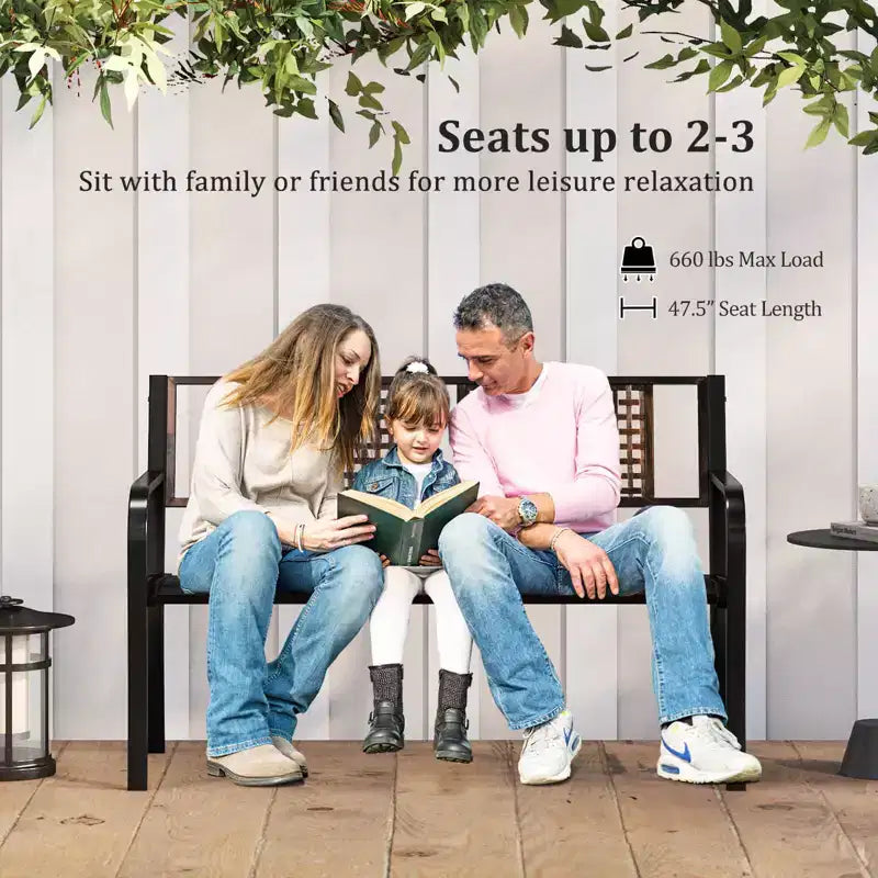 Banc de jardin Costway 50 en métal avec dossier façon rotin et accoudoirs incurvés