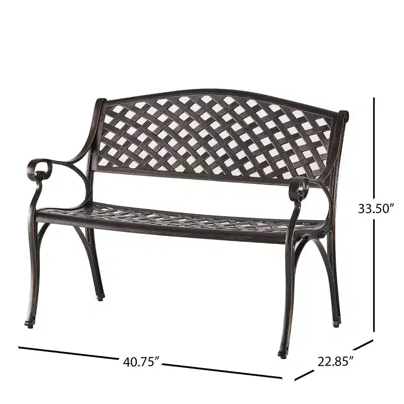 Banc d'extérieur Cozumel Christopher Knight Home en aluminium moulé de 40,75 po, cuivre brillant