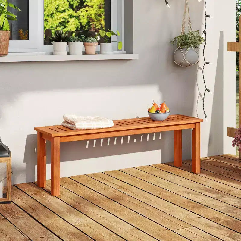 Costway Lot de 1 ou 2 bancs d'extérieur en bois de 47 pouces, sans dossier, 2 places, avec assise à lattes, en teck