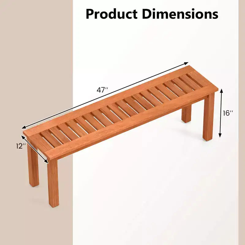 Costway Lot de 1 ou 2 bancs d'extérieur en bois de 47 pouces, sans dossier, 2 places, avec assise à lattes, en teck