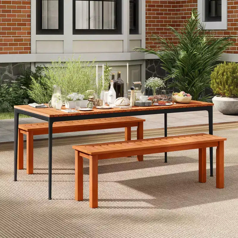 Costway Lot de 1 ou 2 bancs d'extérieur en bois de 47 pouces, sans dossier, 2 places, avec assise à lattes, en teck