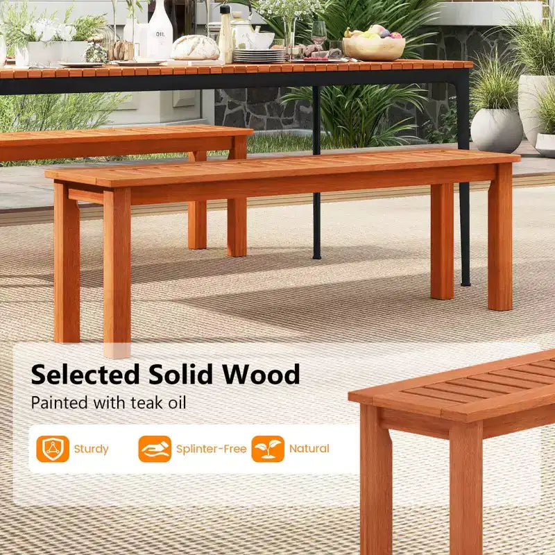 Costway Lot de 1 ou 2 bancs d'extérieur en bois de 47 pouces, sans dossier, 2 places, avec assise à lattes, en teck