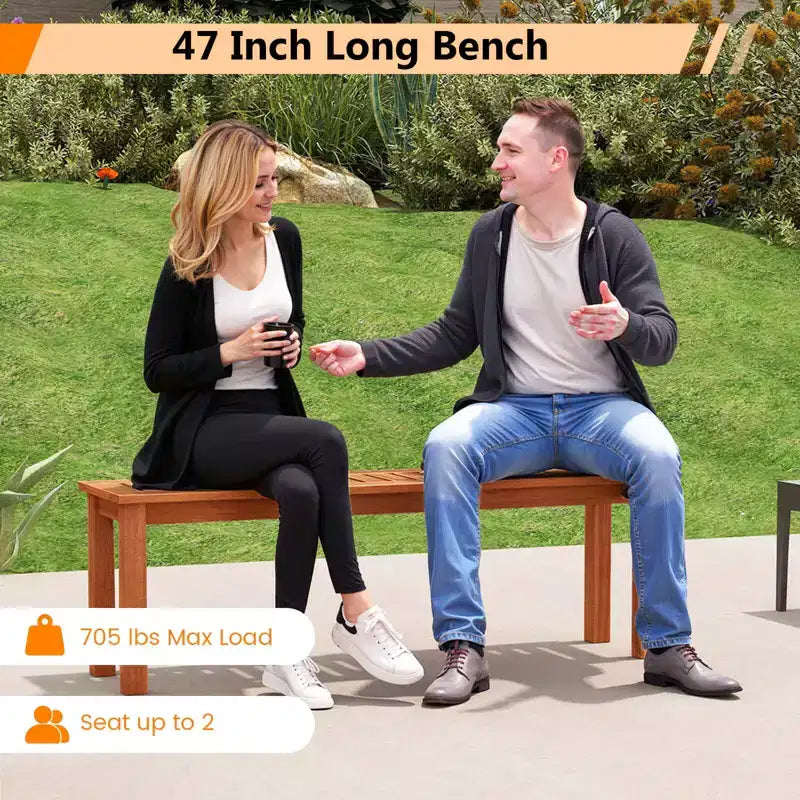 Costway Lot de 1 ou 2 bancs d'extérieur en bois de 47 pouces, sans dossier, 2 places, avec assise à lattes, en teck