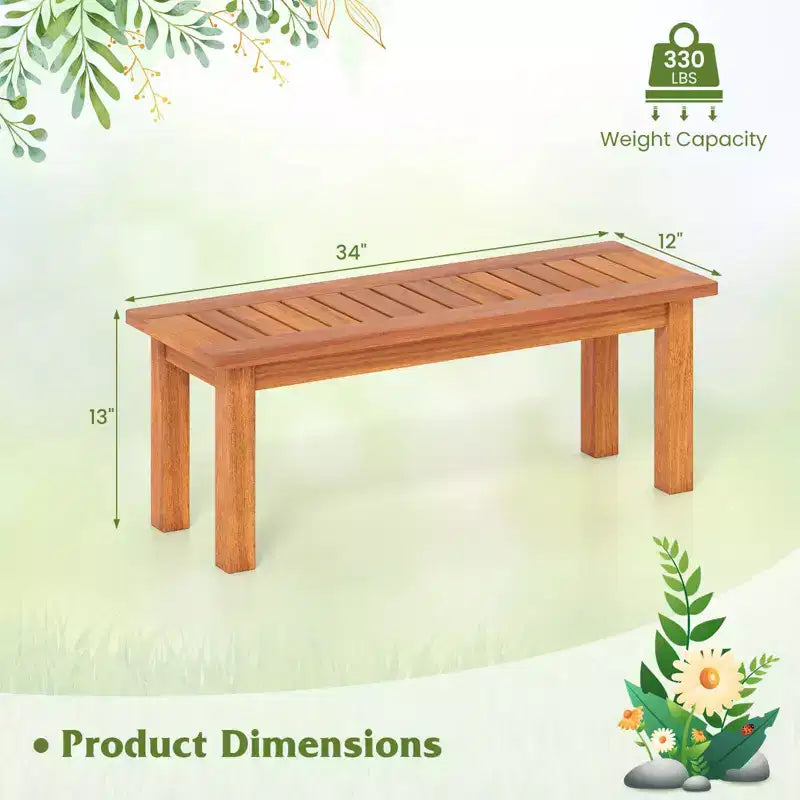 Banc d'extérieur sans dossier 2 places Costway 1/2 PIÈCES avec assise à lattes Banc d'entrée rustique en bois