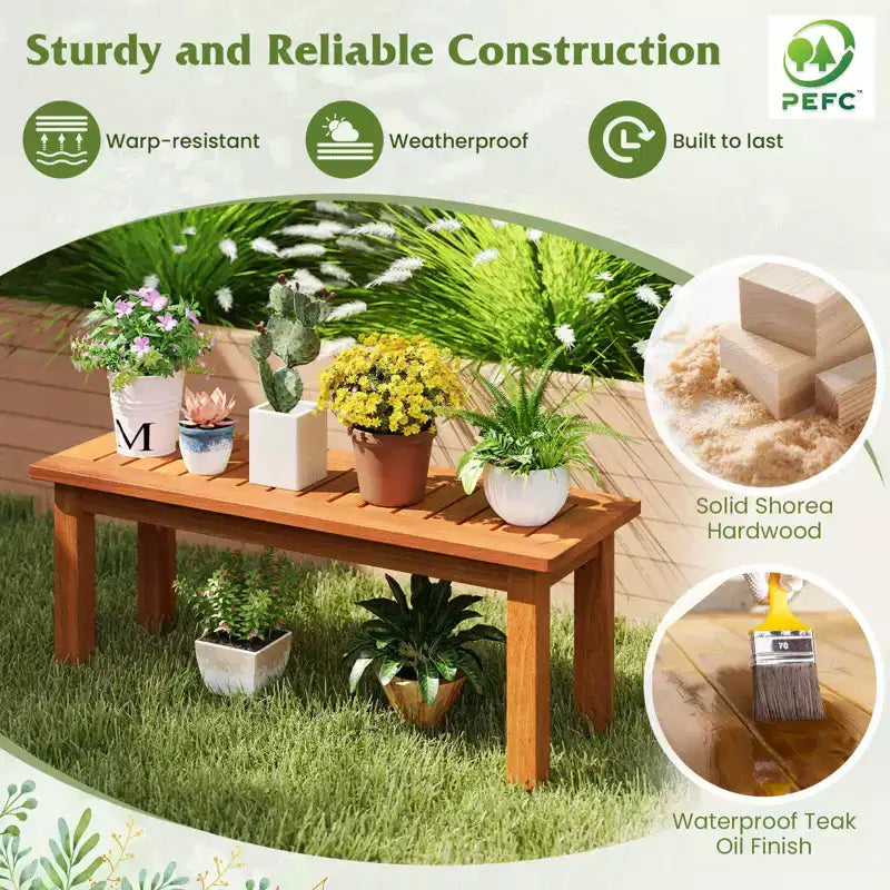 Banc d'extérieur sans dossier 2 places Costway 1/2 PIÈCES avec assise à lattes Banc d'entrée rustique en bois