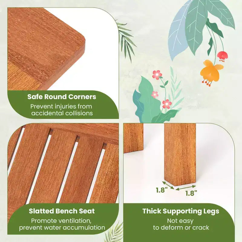 Banc d'extérieur sans dossier 2 places Costway 1/2 PIÈCES avec assise à lattes Banc d'entrée rustique en bois