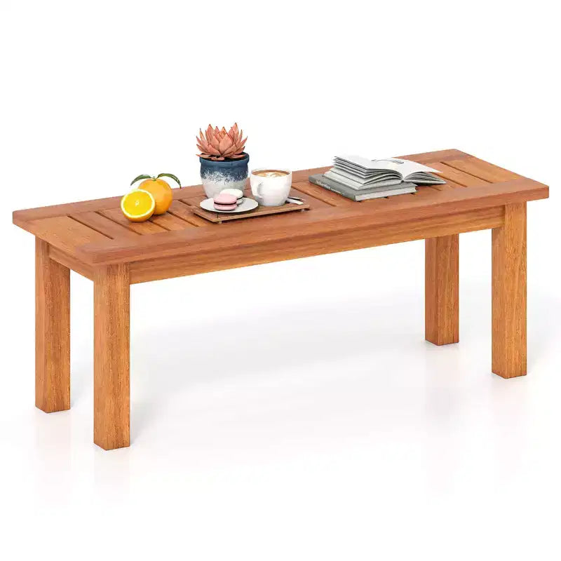 Banc d'extérieur sans dossier 2 places Costway 1/2 PIÈCES avec assise à lattes Banc d'entrée rustique en bois